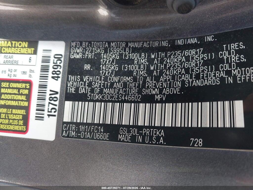 5TDKK3DC2ES446602 2014 TOYOTA SIENNA photo no. 9