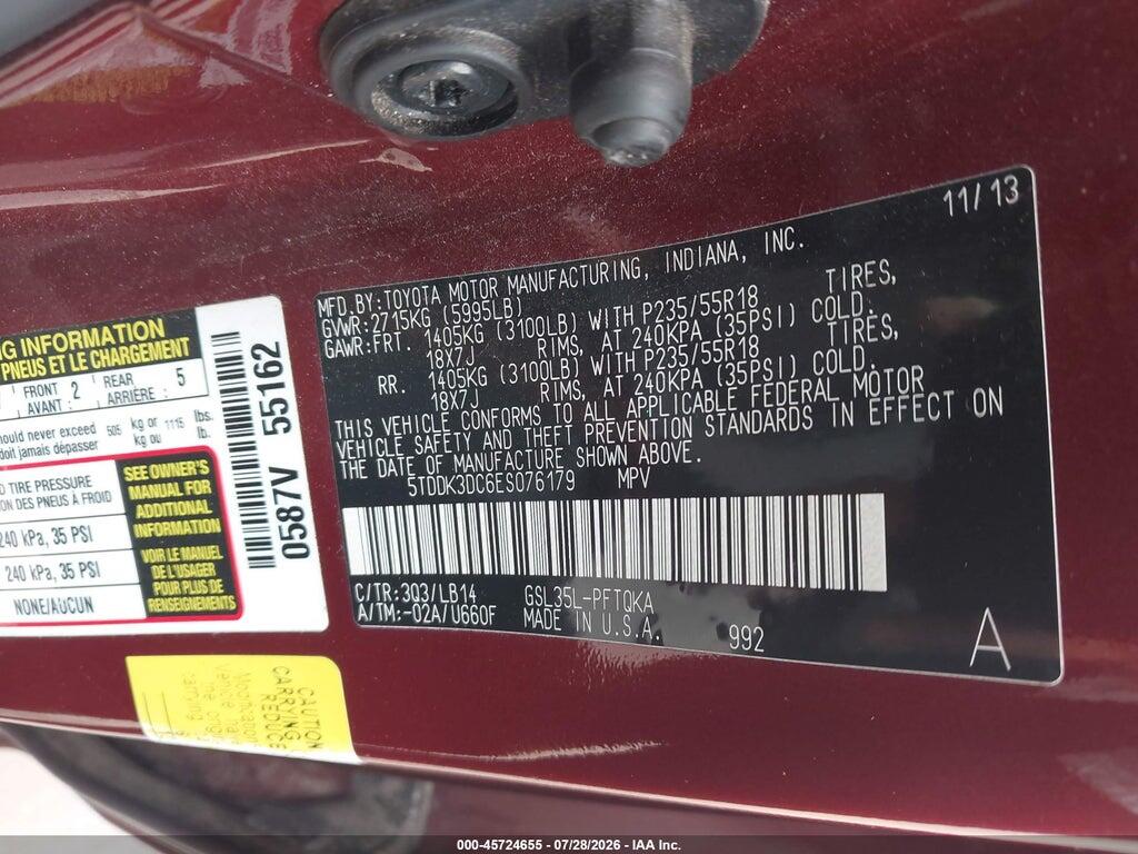 5TDDK3DC6ES076179 2014 TOYOTA SIENNA photo no. 9