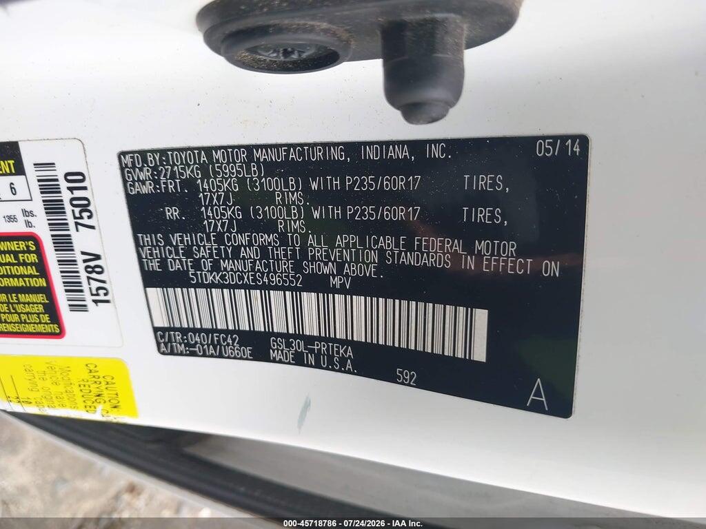 5TDKK3DCXES496552 2014 TOYOTA SIENNA photo no. 9