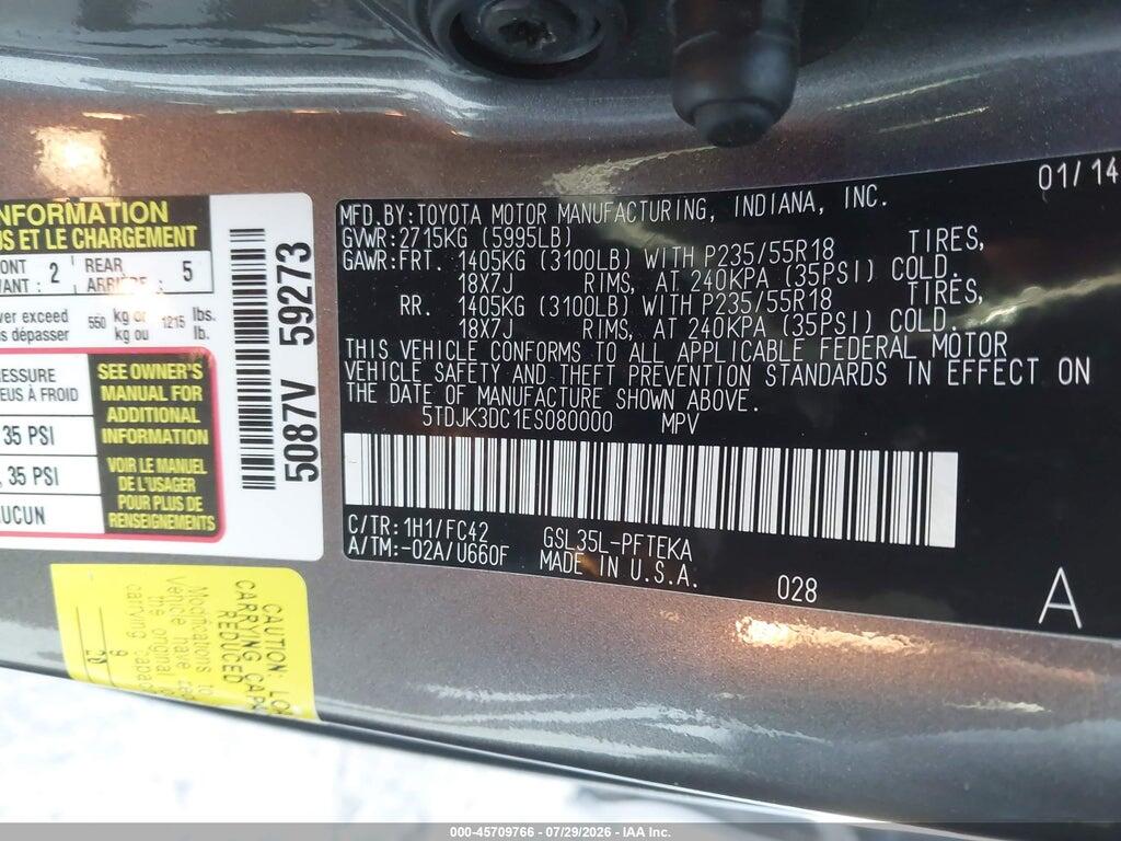 5TDJK3DC1ES080000 2014 TOYOTA SIENNA photo no. 9