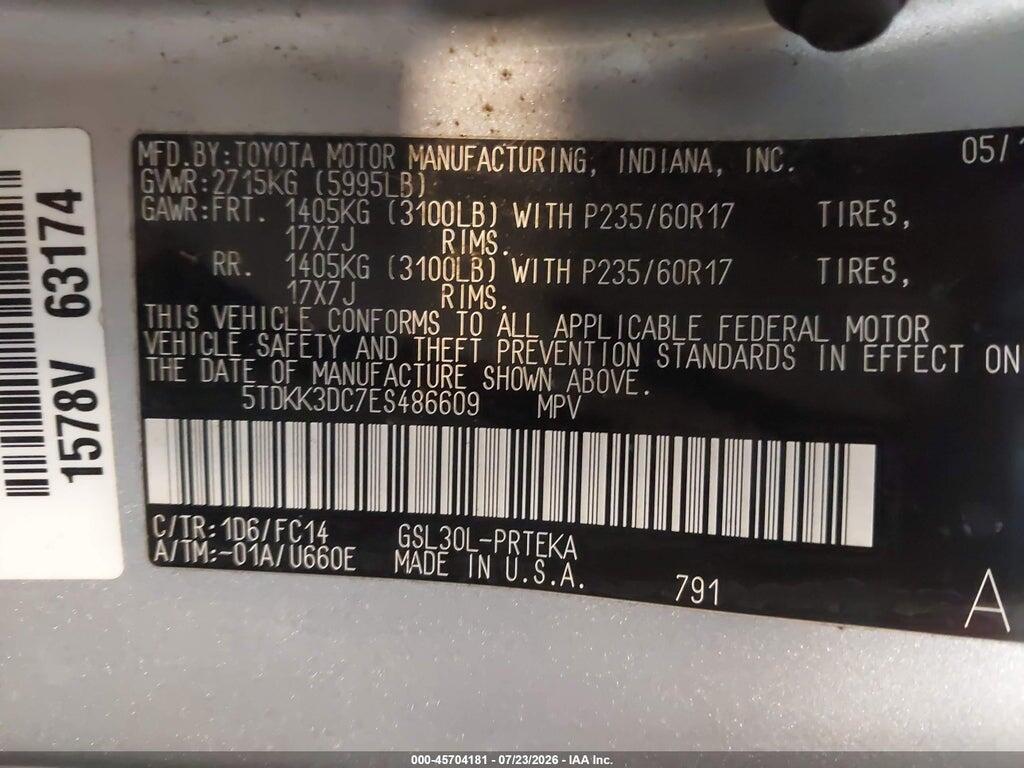 5TDKK3DC7ES486609 2014 TOYOTA SIENNA photo no. 9