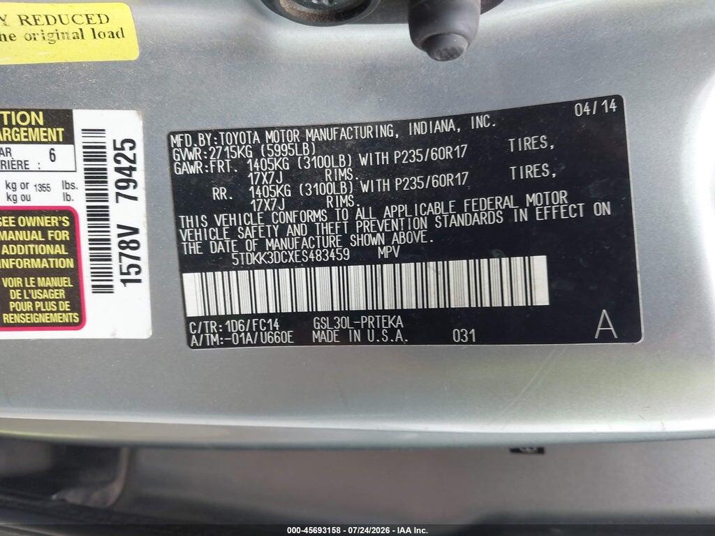 5TDKK3DCXES483459 2014 TOYOTA SIENNA photo no. 9