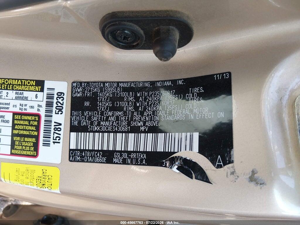5TDKK3DCXES430681 2014 TOYOTA SIENNA photo no. 9