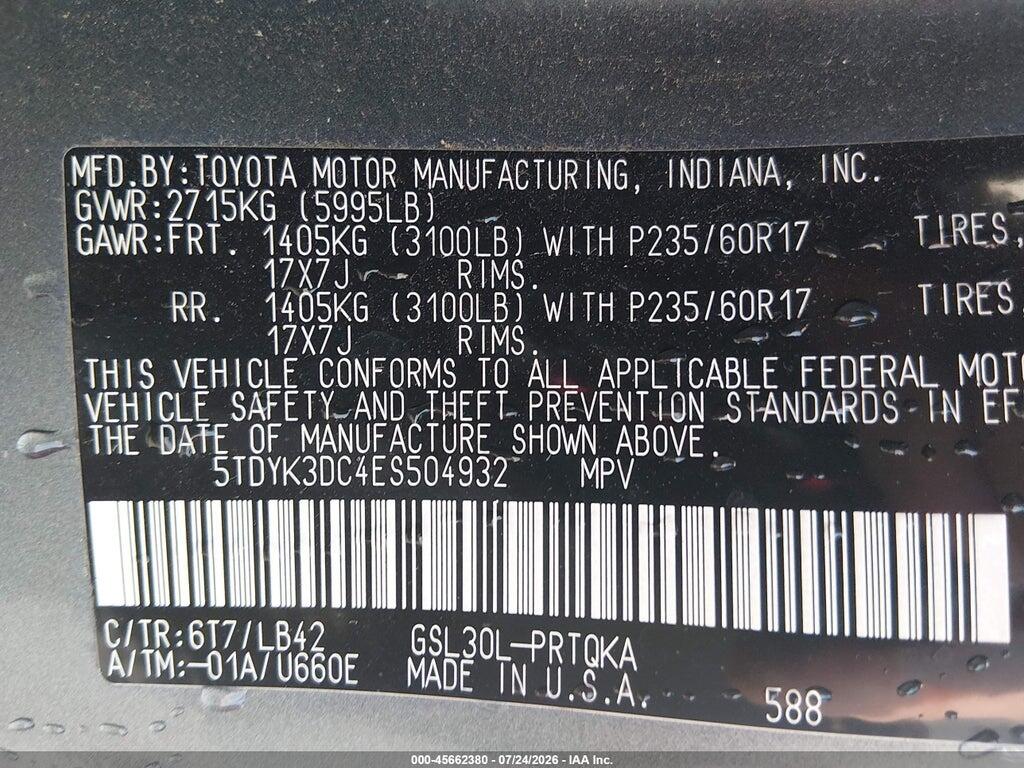 5TDYK3DC4ES504932 2014 TOYOTA SIENNA photo no. 9