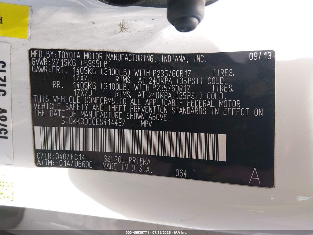 5TDKK3DC0ES414487 2014 TOYOTA SIENNA photo no. 9