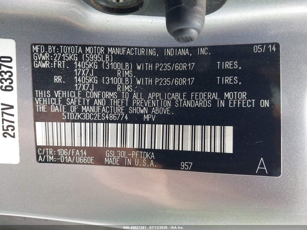 5TDZK3DC2ES486774 2014 TOYOTA SIENNA photo no. 9