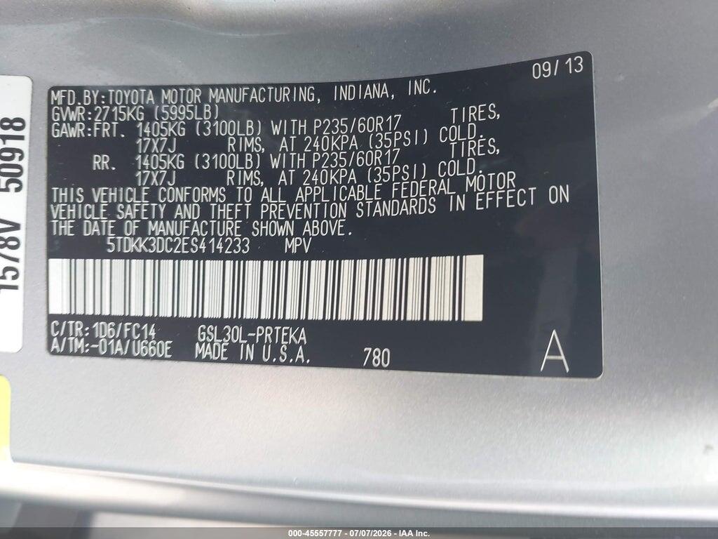 5TDKK3DC2ES414233 2014 TOYOTA SIENNA photo no. 9