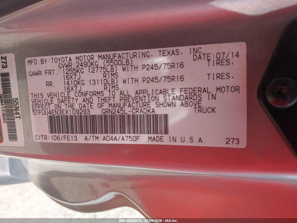 5TFUU4EN3EX109293 2014 TOYOTA TACOMA photo no. 9