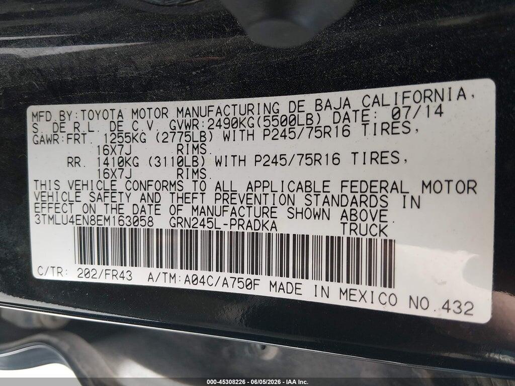 3TMLU4EN8EM163058 2014 TOYOTA TACOMA photo no. 9