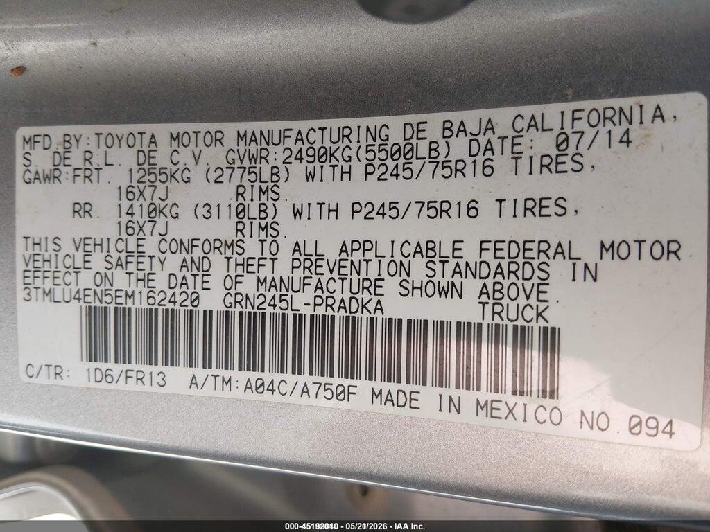 3TMLU4EN5EM162420 2014 TOYOTA TACOMA photo no. 9