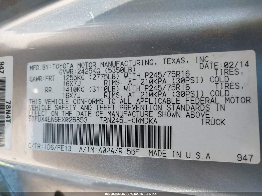 5TFUX4EN6EX026853 2014 TOYOTA TACOMA photo no. 9