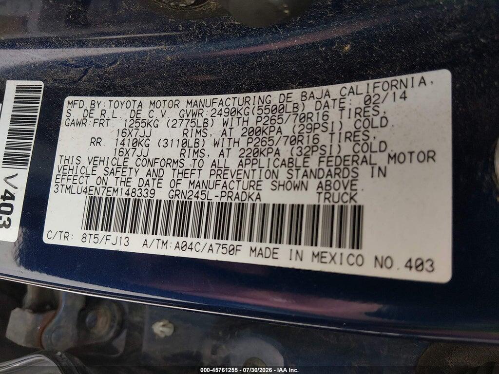 3TMLU4EN7EM148339 2014 TOYOTA TACOMA photo no. 9