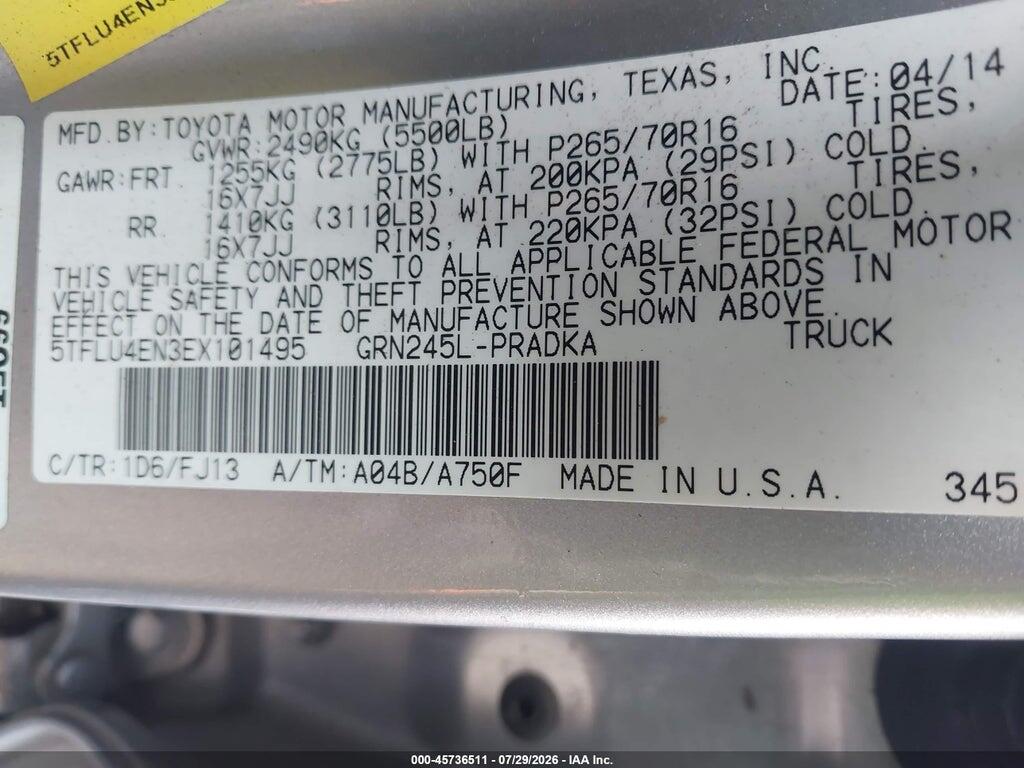 5TFLU4EN3EX101495 2014 TOYOTA TACOMA photo no. 9