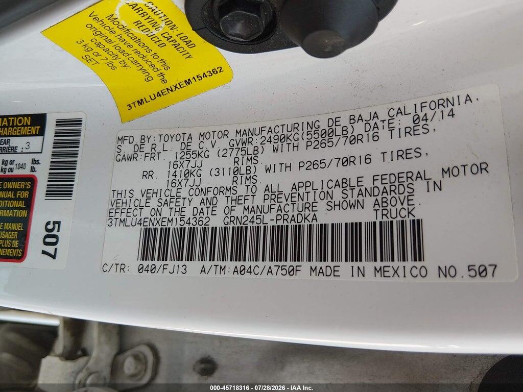 3TMLU4ENXEM154362 2014 TOYOTA TACOMA photo no. 9