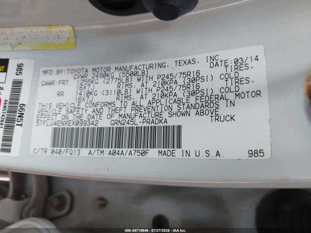 5TFLU4ENXEX099342 2014 TOYOTA TACOMA photo no. 9
