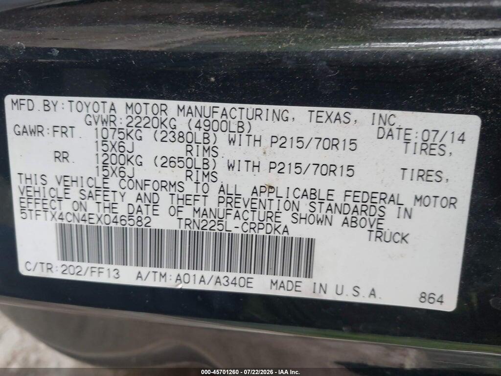5TFTX4CN4EX046582 2014 TOYOTA TACOMA photo no. 9