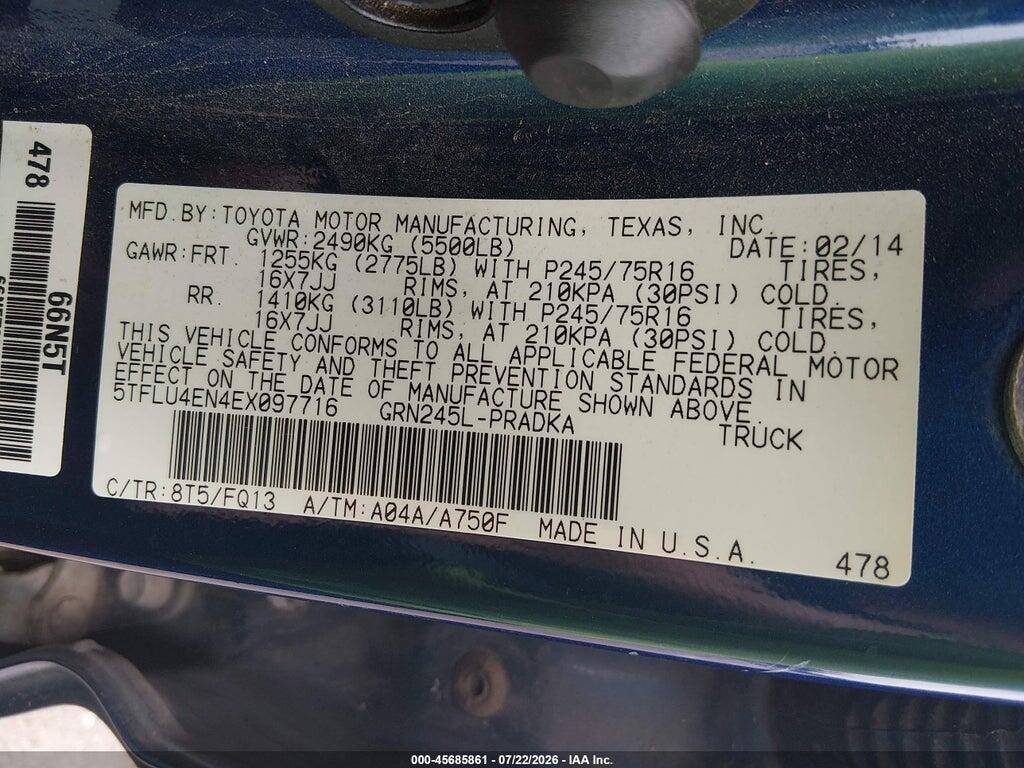 5TFLU4EN4EX097716 2014 TOYOTA TACOMA photo no. 9