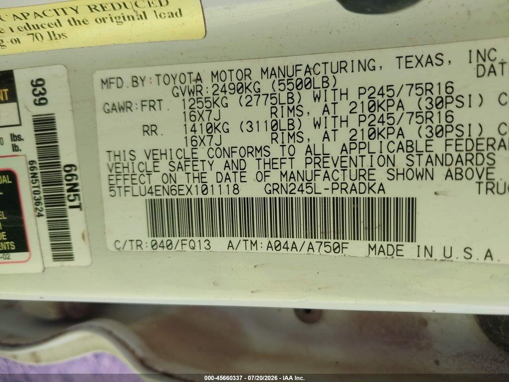 5TFLU4EN6EX101118 2014 TOYOTA TACOMA photo no. 9