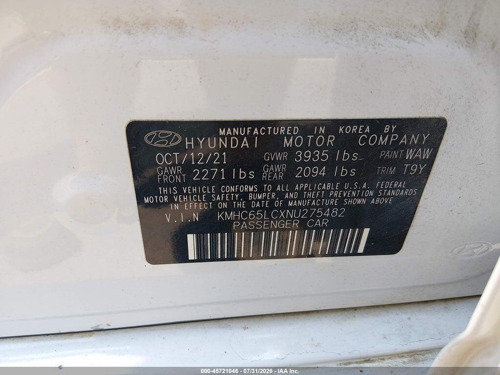 KMHC65LCXNU275482 2022 HYUNDAI IONIQ HYBRID photo no. 9