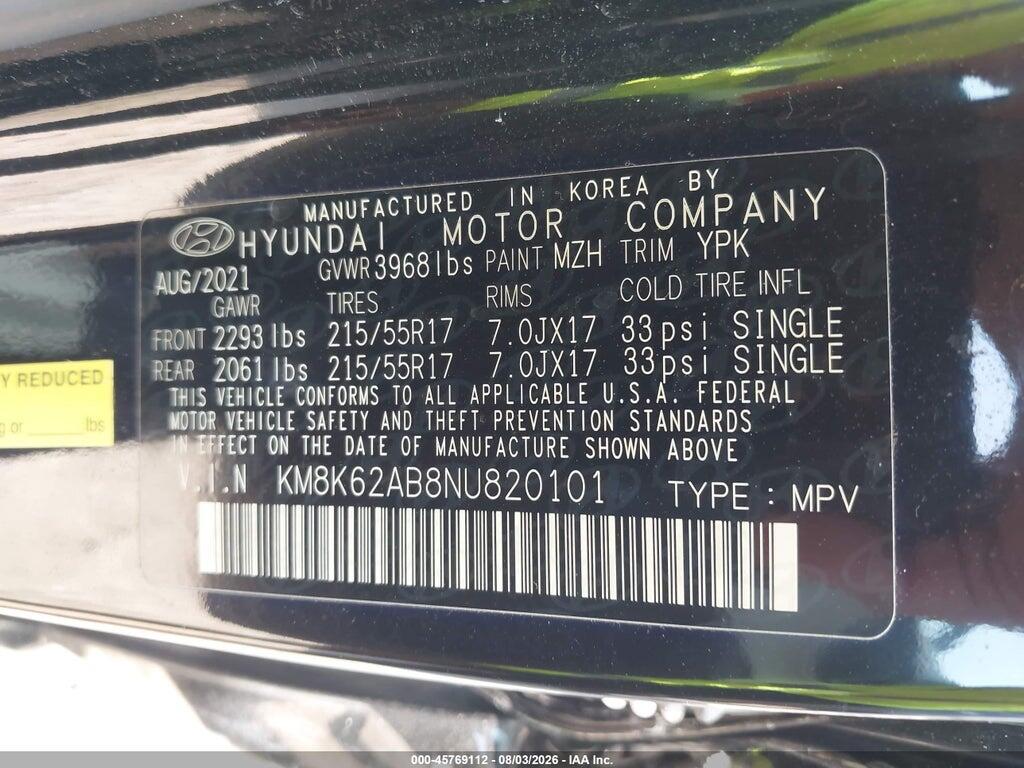 KM8K62AB8NU820101 2022 HYUNDAI KONA photo no. 9