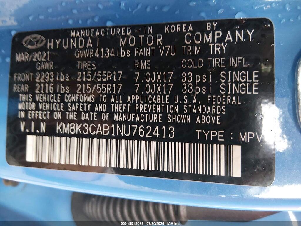 KM8K3CAB1NU762413 2022 HYUNDAI KONA photo no. 9