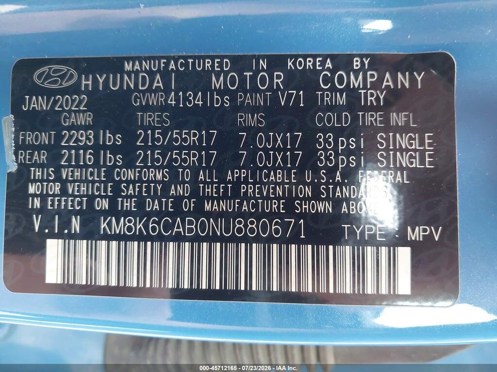 KM8K6CAB0NU880671 2022 HYUNDAI KONA photo no. 9