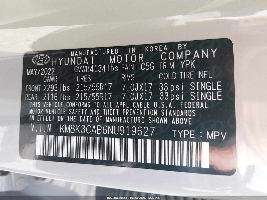 KM8K3CAB6NU919627 2022 HYUNDAI KONA photo no. 9
