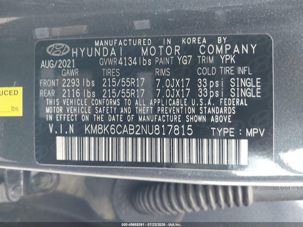 KM8K6CAB2NU817815 2022 HYUNDAI KONA photo no. 9