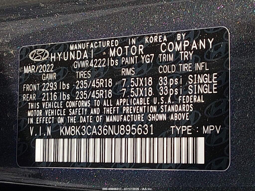 KM8K3CA36NU895631 2022 HYUNDAI KONA photo no. 9