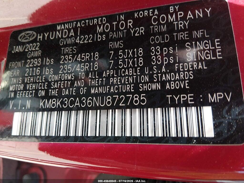 KM8K3CA36NU872785 2022 HYUNDAI KONA photo no. 9