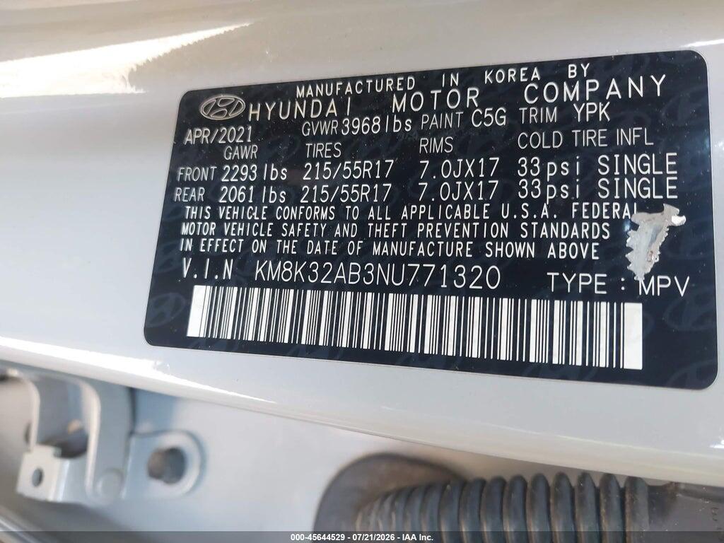 KM8K32AB3NU771320 2022 HYUNDAI KONA photo no. 9