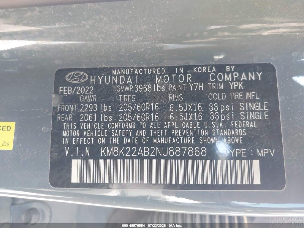 KM8K22AB2NU887868 2022 HYUNDAI KONA photo no. 9