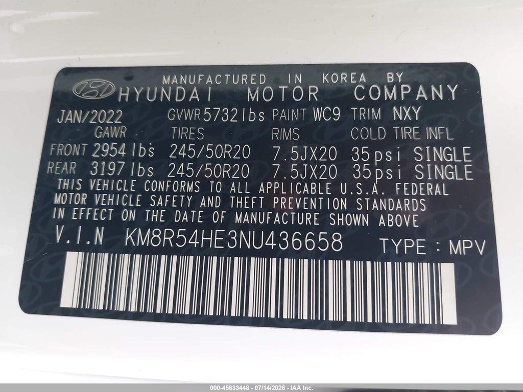KM8R54HE3NU436658 2022 HYUNDAI PALISADE photo no. 9