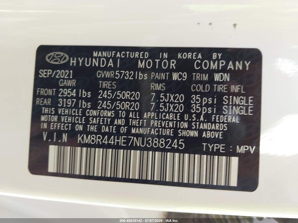 KM8R44HE7NU388245 2022 HYUNDAI PALISADE photo no. 9