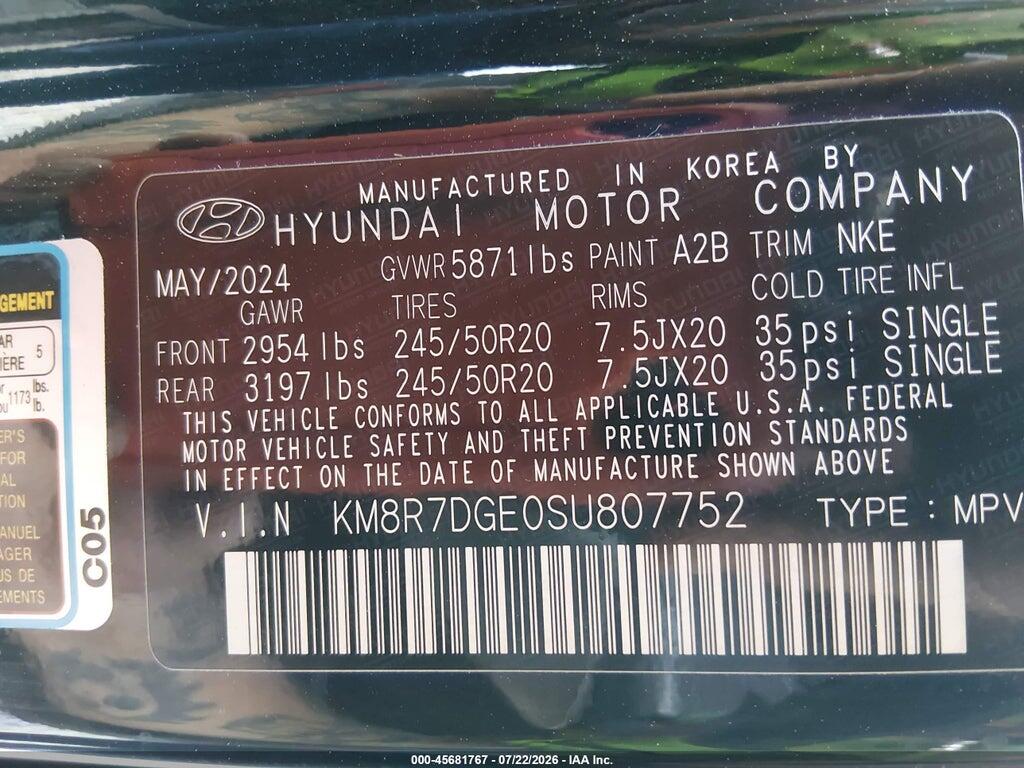 KM8R7DGE0SU807752 2025 HYUNDAI PALISADE photo no. 9