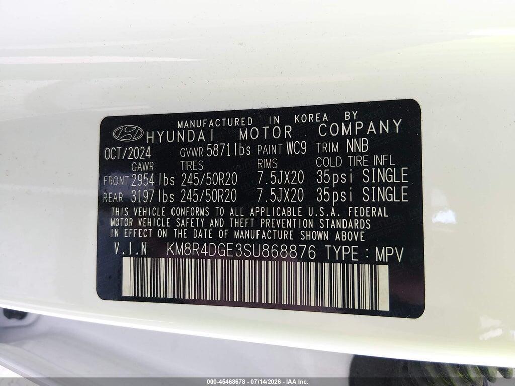 KM8R4DGE3SU868876 2025 HYUNDAI PALISADE photo no. 9