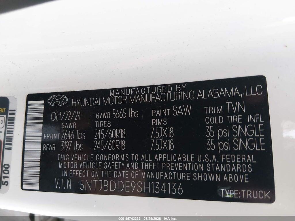 5NTJBDDE9SH134136 2025 HYUNDAI SANTA CRUZ photo no. 9