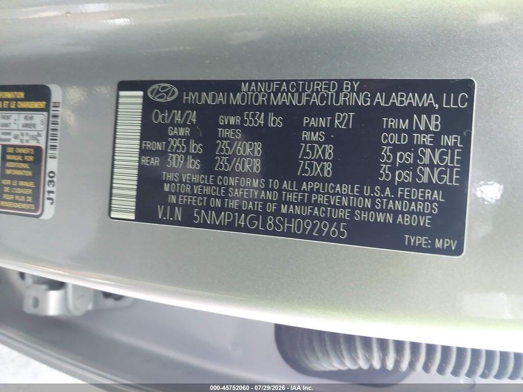 5NMP14GL8SH092965 2025 HYUNDAI SANTA FE photo no. 9