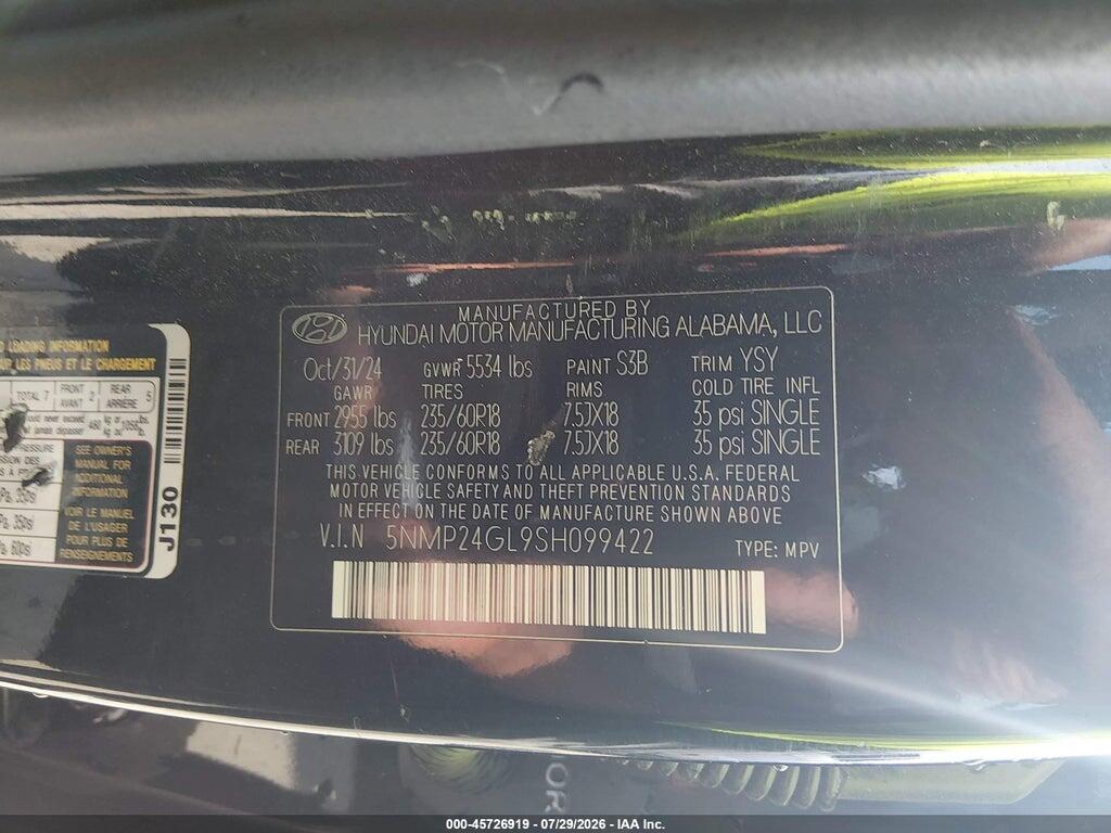 5NMP24GL9SH099422 2025 HYUNDAI SANTA FE photo no. 9