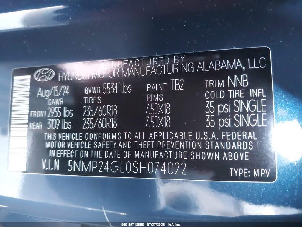 5NMP24GL0SH074022 2025 HYUNDAI SANTA FE photo no. 9