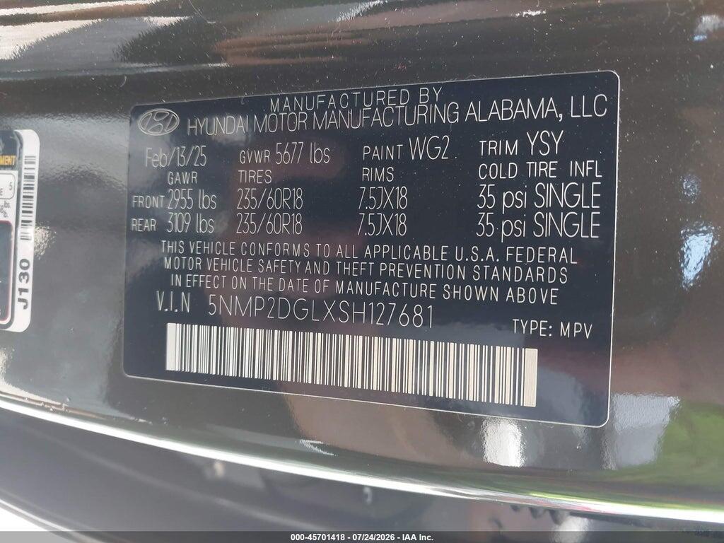 5NMP2DGLXSH127681 2025 HYUNDAI SANTA FE photo no. 9