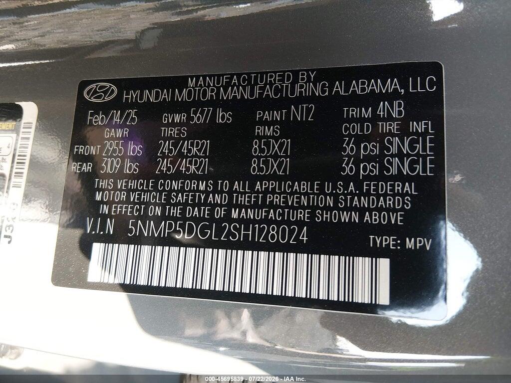 5NMP5DGL2SH128024 2025 HYUNDAI SANTA FE photo no. 9