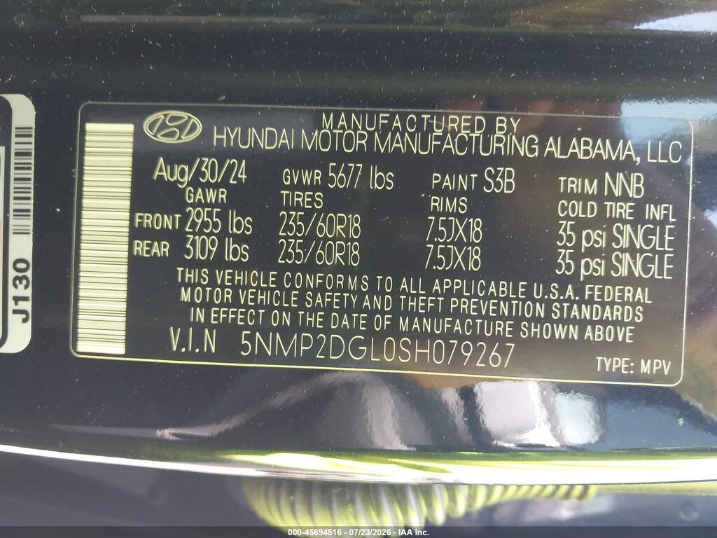 5NMP2DGL0SH079267 2025 HYUNDAI SANTA FE photo no. 9