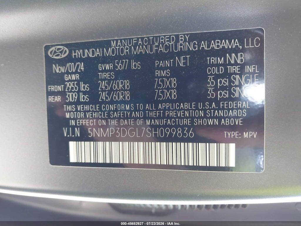 5NMP3DGL7SH099836 2025 HYUNDAI SANTA FE photo no. 9