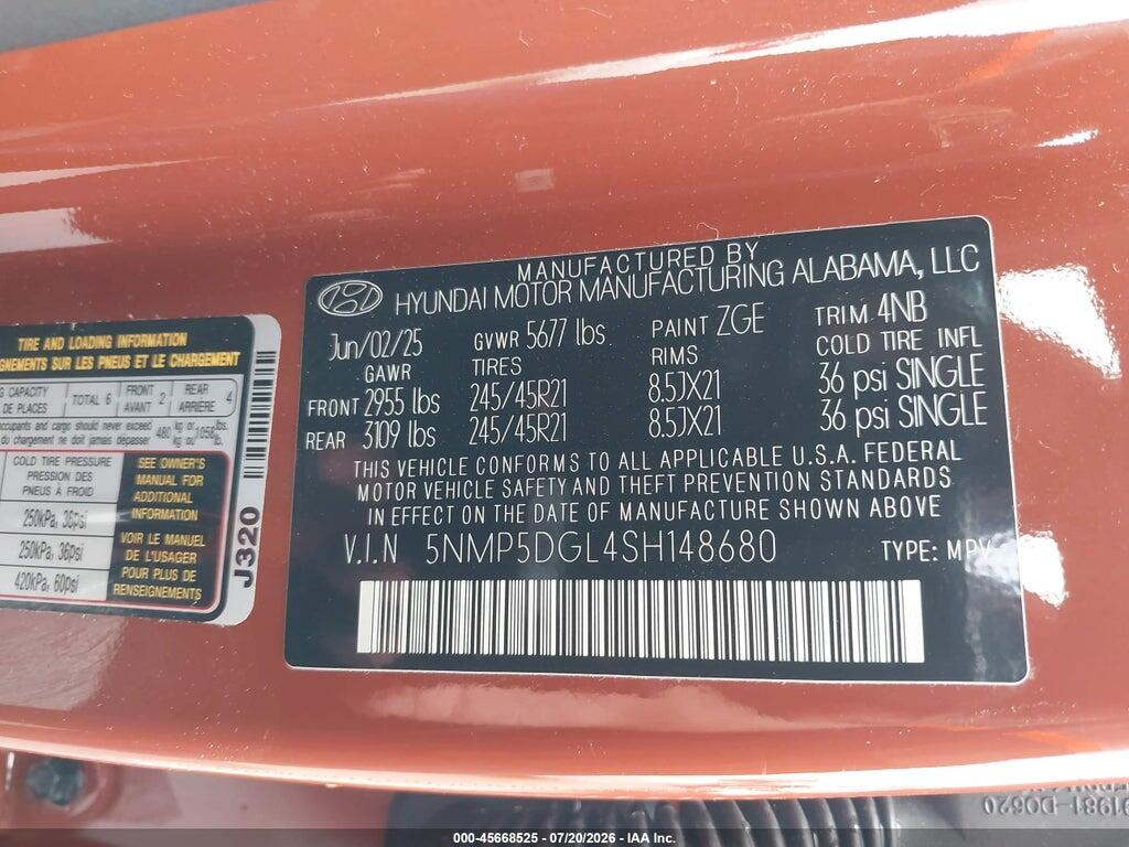 5NMP5DGL4SH148680 2025 HYUNDAI SANTA FE photo no. 9