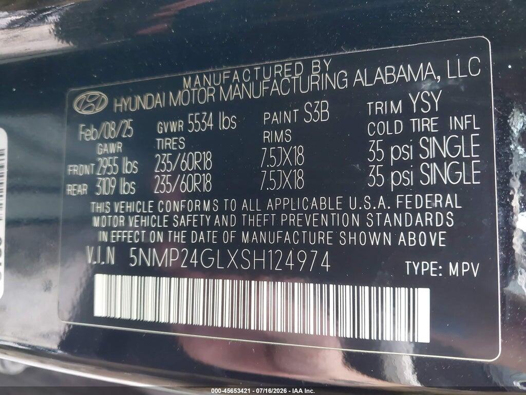 5NMP24GLXSH124974 2025 HYUNDAI SANTA FE photo no. 9
