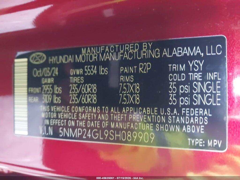 5NMP24GL9SH089909 2025 HYUNDAI SANTA FE photo no. 9
