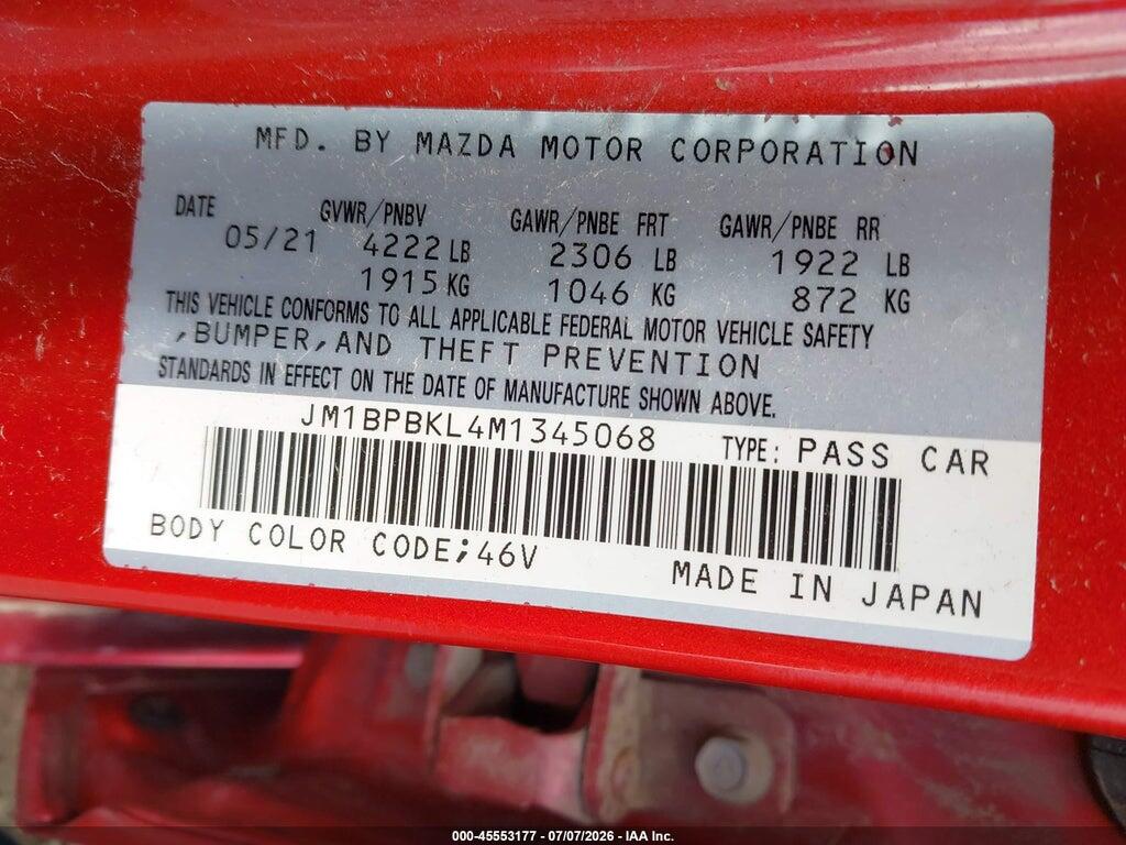 JM1BPBKL4M1345068 2021 MAZDA MAZDA3 photo no. 9