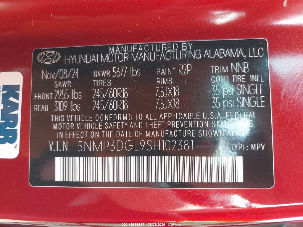 5NMP3DGL9SH102381 2025 HYUNDAI SANTA FE photo no. 9