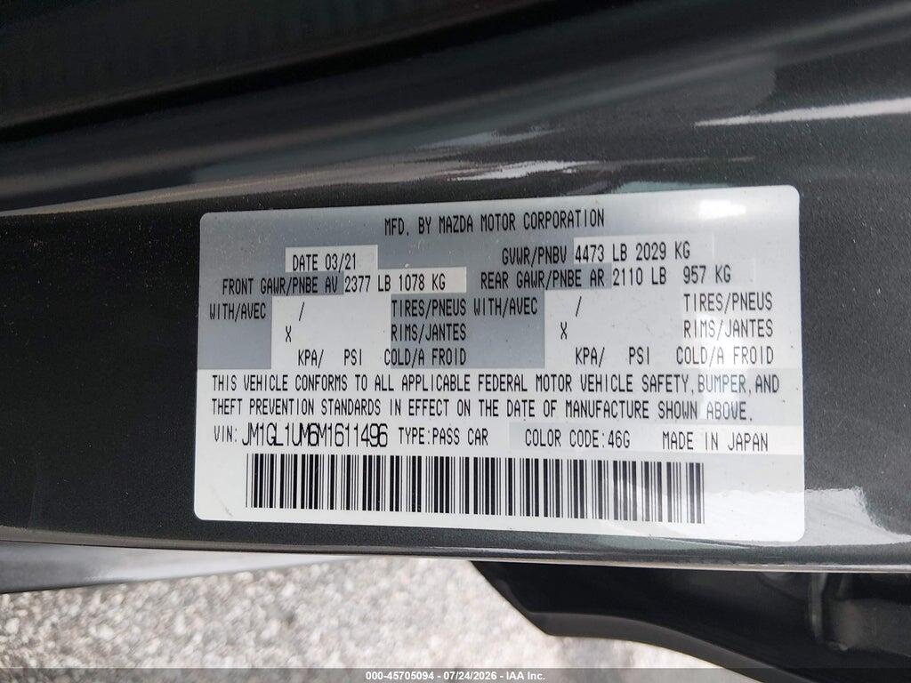 JM1GL1UM6M1611496 2021 MAZDA MAZDA6 photo no. 9